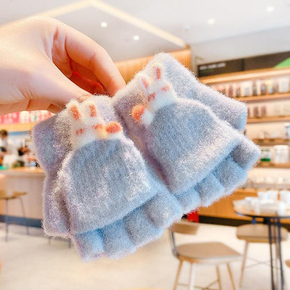 Children's Thickened Warm Half Flip Gloves