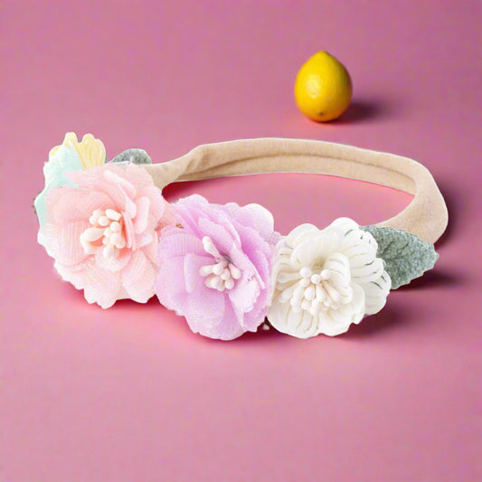 Baby Beige Pearl Rhinestone Nylon Headband