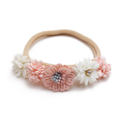 Baby Beige Pearl Rhinestone Nylon Headband