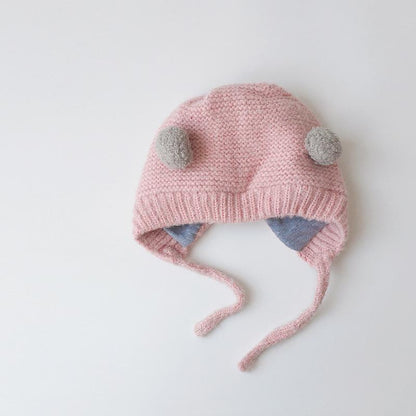 Baby Cartoon Knit Cap Strap Warm Ear Protection Cap
