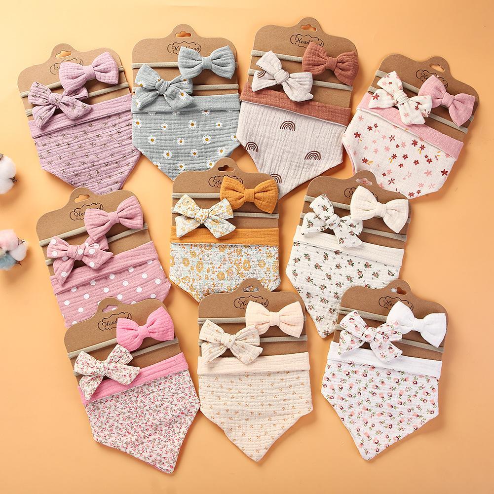 Baby's Triangle Towel Waterproof Bib Bow Headband Set