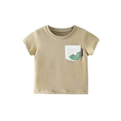 Small and medium-sized boys' cartoon cotton short sleeve round neck T-shirt handsome T-shirt