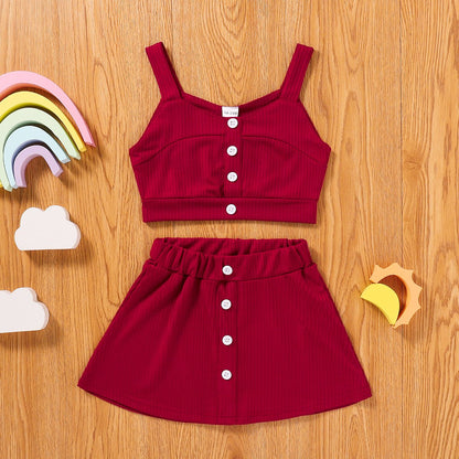 Suspender sleeveless vest blouse jacket skirt two pieces