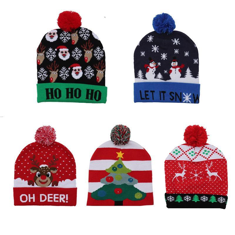 Christmas Decorations Adult Children's Luminous Knitted Christmas Hat