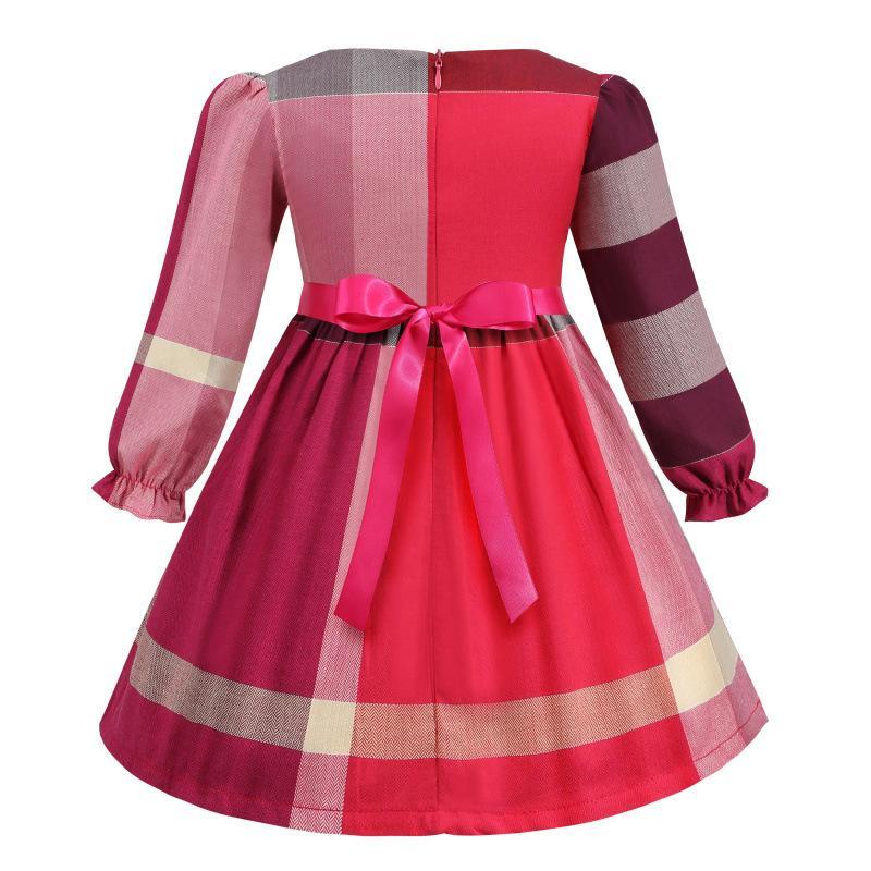 Children's Lapel Double-breasted Long Sleeve Plaid Dress
