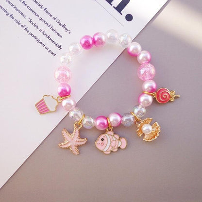 Girl's Cute Cartoon Pendant Beaded Bracelet