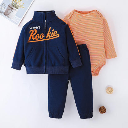 Baby's Striped Long Sleeve Tee Pants Jacket Set of Three