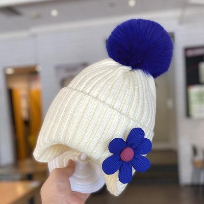 Children's Warm Thickened Knitted Flower Hat Scarf Suit