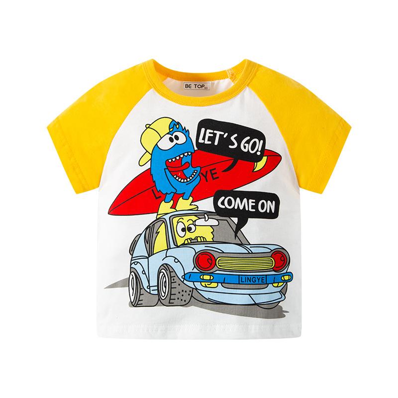 Children's short sleeve T-shirt insert sleeve contrast color boys' top hair substitute