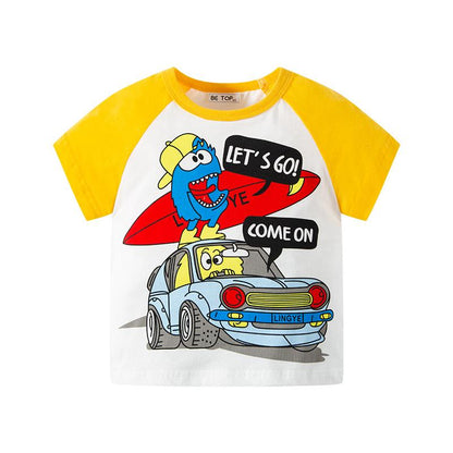 Children's short sleeve T-shirt insert sleeve contrast color boys' top hair substitute
