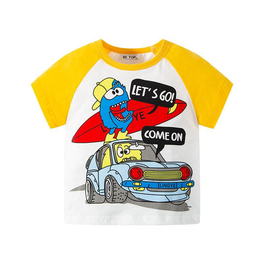 Children's short sleeve T-shirt insert sleeve contrast color boys' top hair substitute