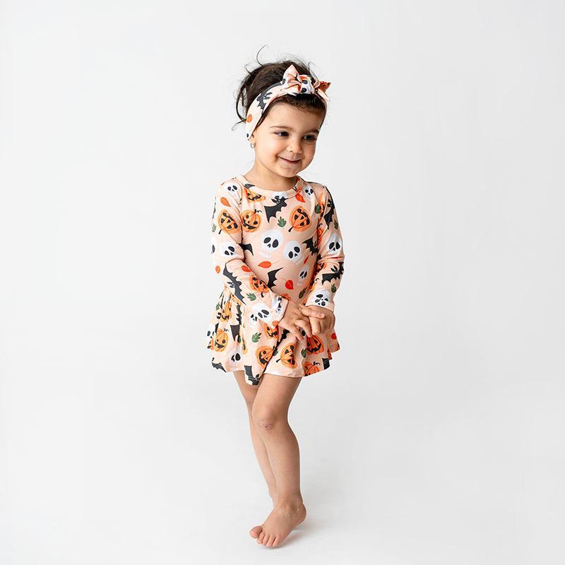 Children's Wear Long Sleeve Bat Pumpkin Halloween Dress