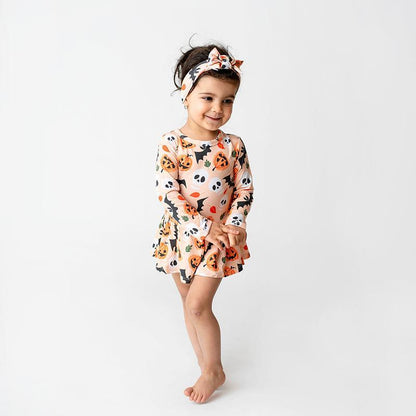 Children's Wear Long Sleeve Bat Pumpkin Halloween Dress