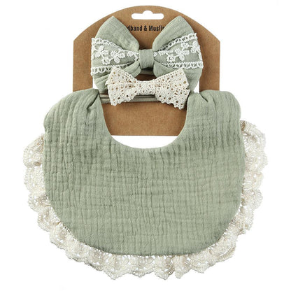 Baby Lace Saliva Towel Headband Set Waterproof Bib
