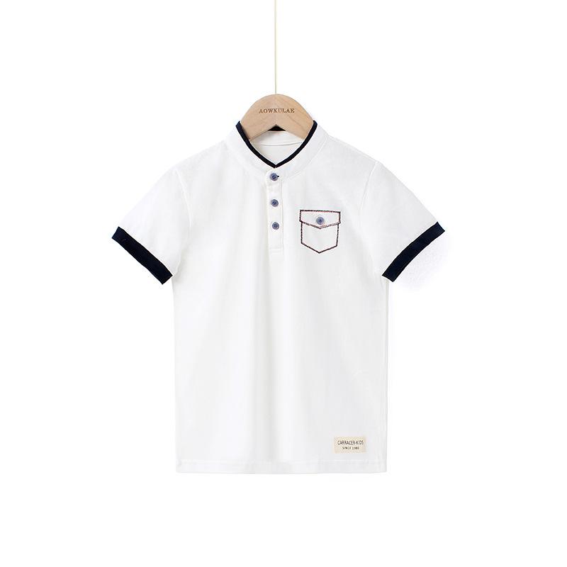 Small and medium-sized children's stand collar open chest short sleeve T-shirt boys' cotton top