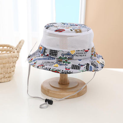 Cartoon Car Print Children's Breathable Sunshade Mesh Hat
