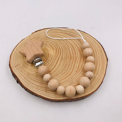 Baby Soothing Nipple Clip Beech Wood Nipple Anti-drop Chain