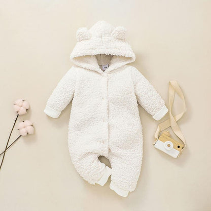 Baby's Solid Color Hooded Jumpsuit