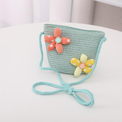 Trendy Flower Streamer Children's Straw Hat Bag Set