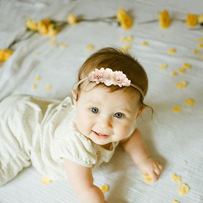 Baby Beige Pearl Rhinestone Nylon Headband