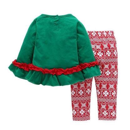 Girls Christmas Two-Piece Snowflake Print Pants Set
