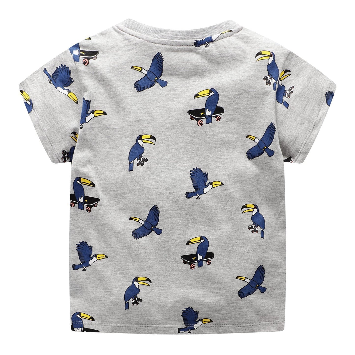 Children's short sleeved excavator embroidered round neck