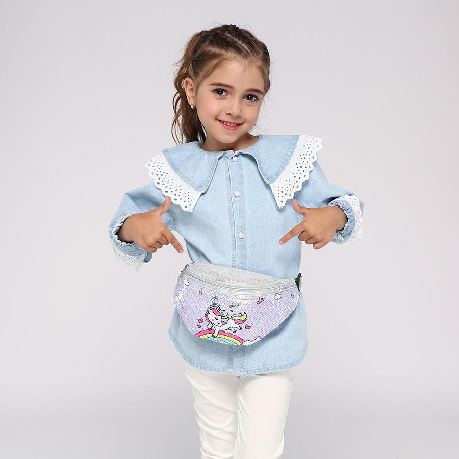 Kids Shoulder Bag Unicorn Printed Sequined Waist Bag