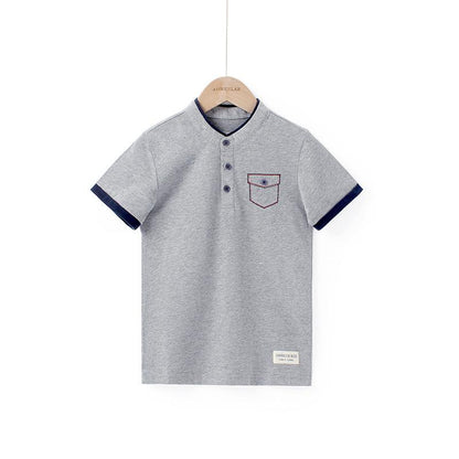 Small and medium-sized children's stand collar open chest short sleeve T-shirt boys' cotton top