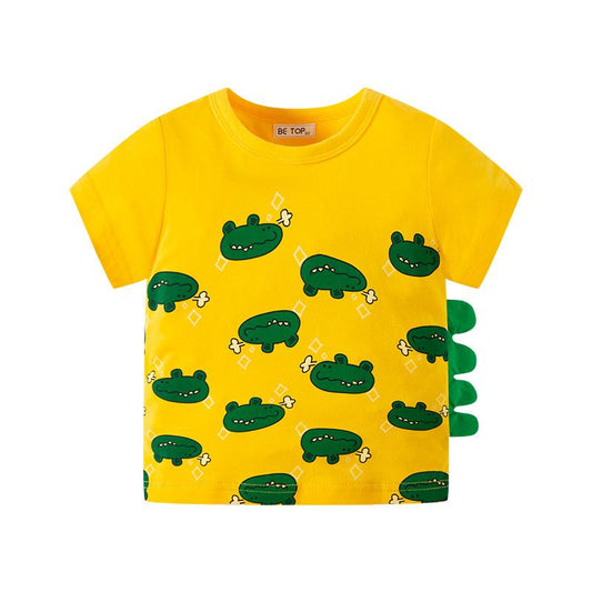 Children's short sleeve cartoon three-dimensional crocodile boys' cotton T-shirt summer children's wear