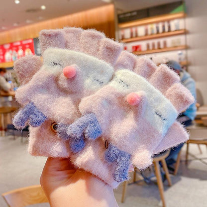 Children's Thickened Warm Half Flip Gloves