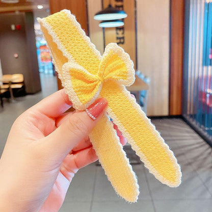 Bow Velcro Hair Hoop Girl's Knitted Wool Hair Accessories