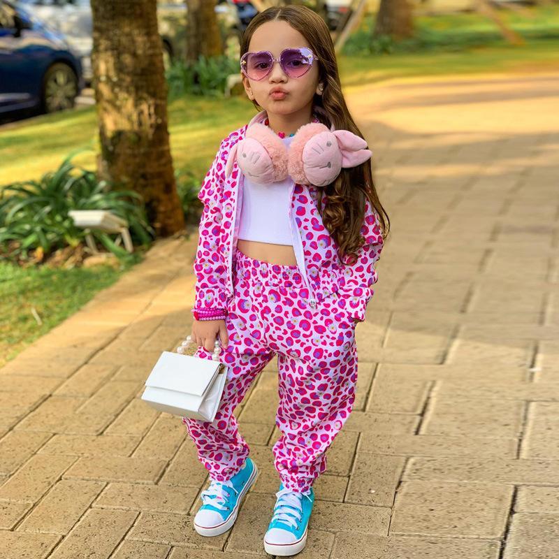 Girl's Pink Leopard Long Sleeve Bunch Hood Set
