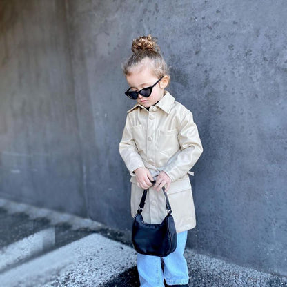 Kids Faux Leather Jacket Lace-Up Leather