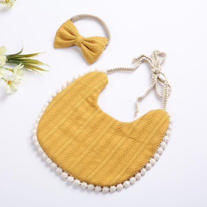 Linen Cotton Printed Baby Towel Bib Headband Set
