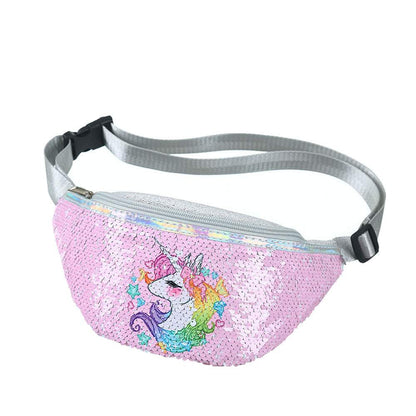 Kids Shoulder Bag Unicorn Printed Sequined Waist Bag