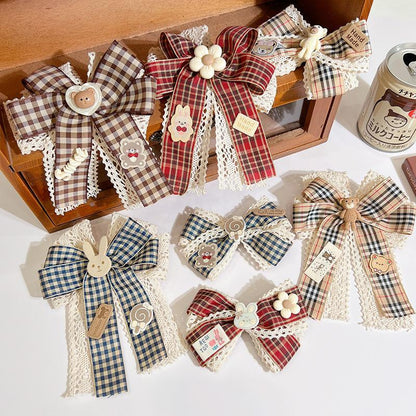 Children's Bow Hairpin Lace Plaid Fabric Headdress