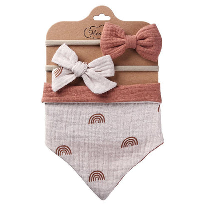Baby's Triangle Towel Waterproof Bib Bow Headband Set