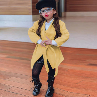 Children's Wear Long Coat with Large Lapel Lace