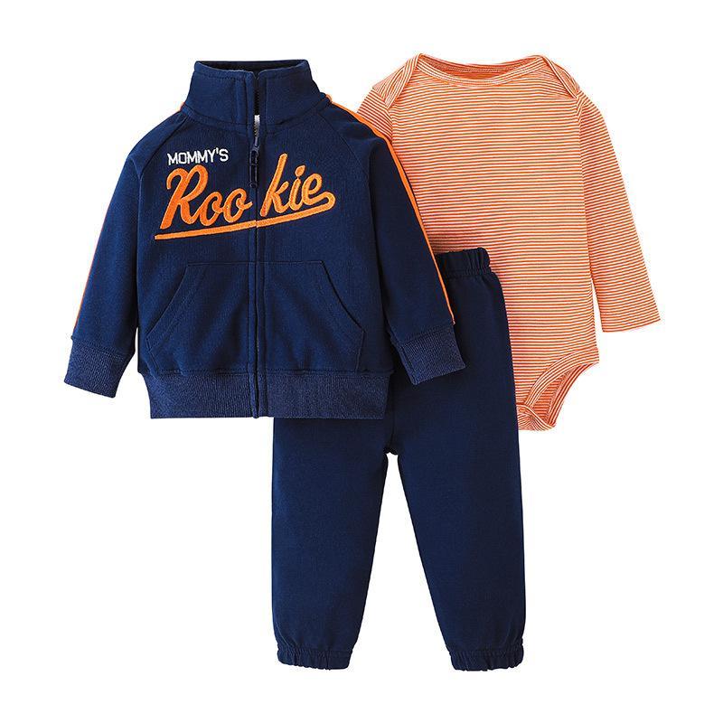 Baby's Striped Long Sleeve Tee Pants Jacket Set of Three