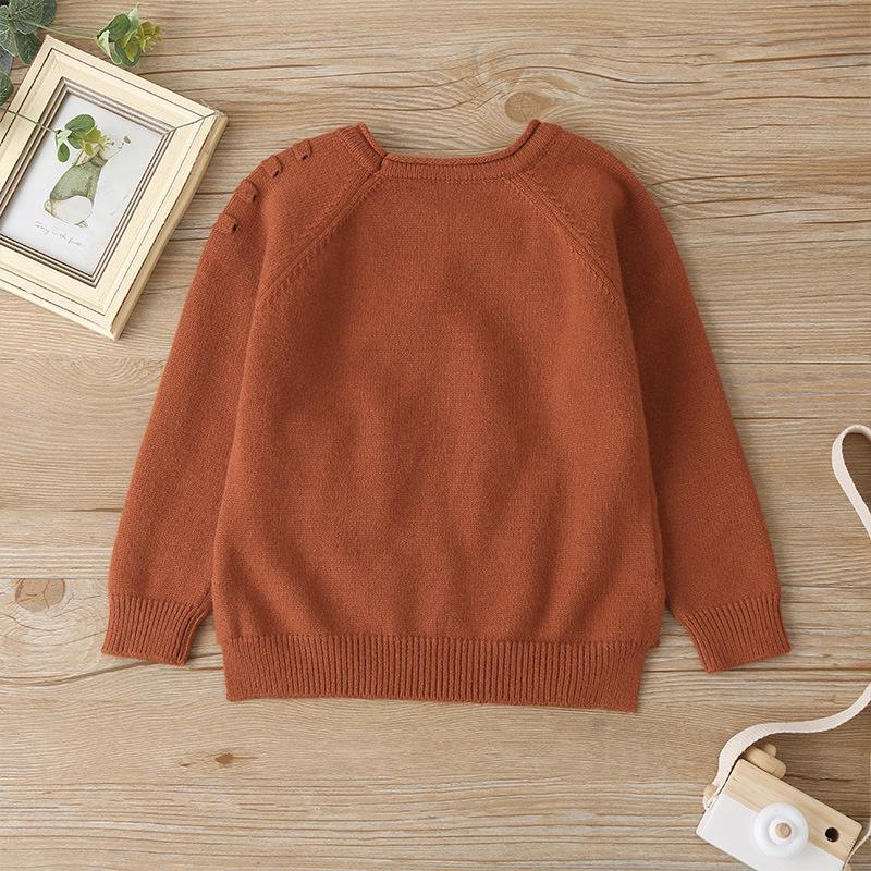 Children's Wear Solid Color Knit Pocket Sweater
