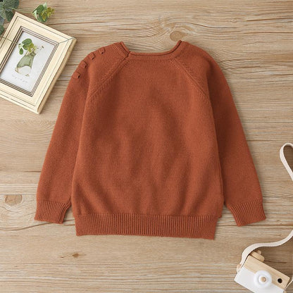 Children's Wear Solid Color Knit Pocket Sweater