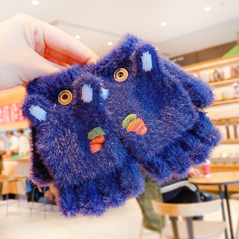 Children's Thickened Warm Half Flip Gloves