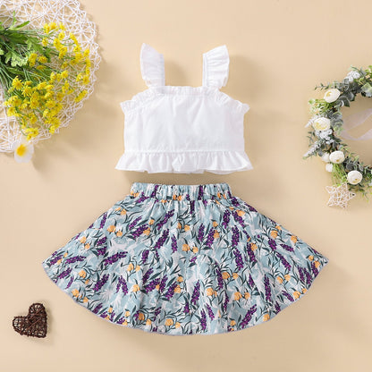 White suspender Top Cotton Skirt Suit