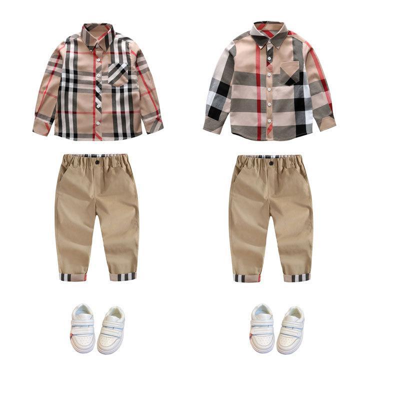 Children's Lapel Long Sleeve Plaid Shirt