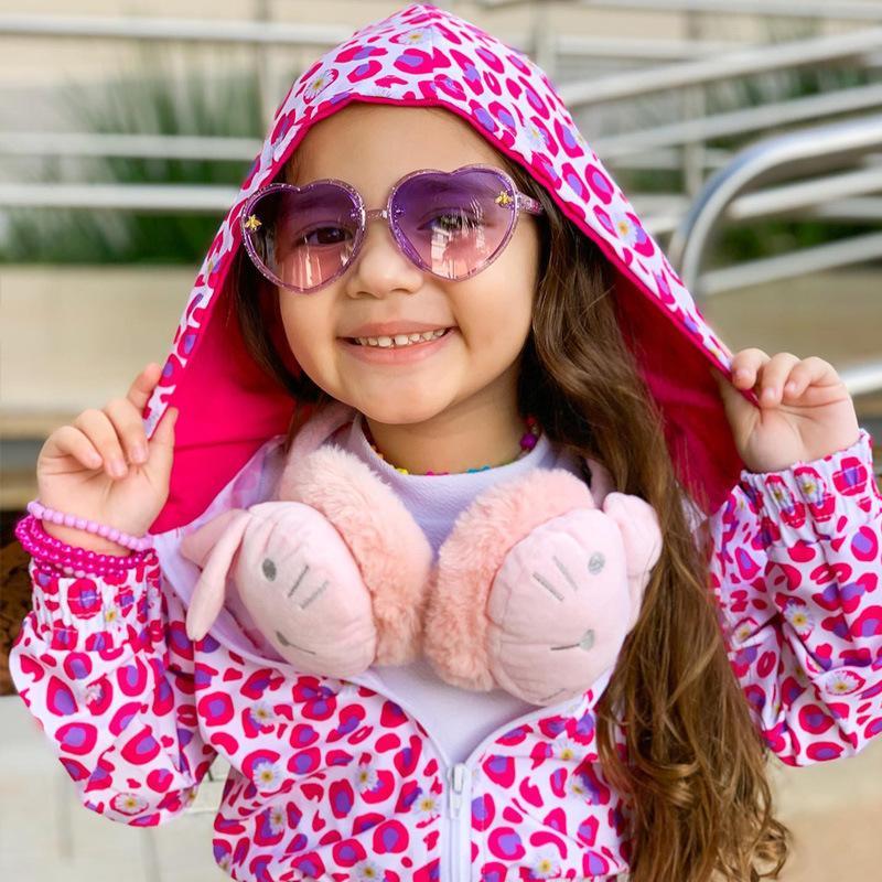 Girl's Pink Leopard Long Sleeve Bunch Hood Set