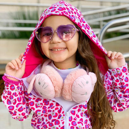 Girl's Pink Leopard Long Sleeve Bunch Hood Set