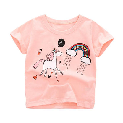 Children's Short Sleeved Children's T-shirt Cotton Round Neck Girls' T-shirt