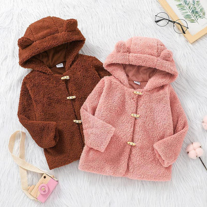 Children's Grain Fleece Hooded Cardigan Coat