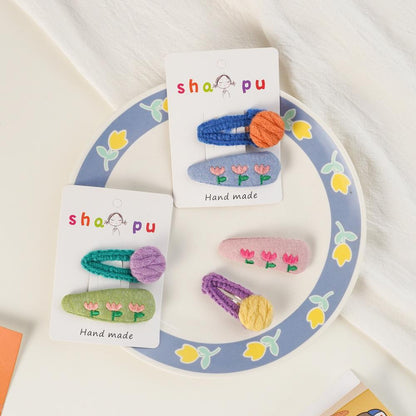 Children's Embroidered Flower Hairpin Set