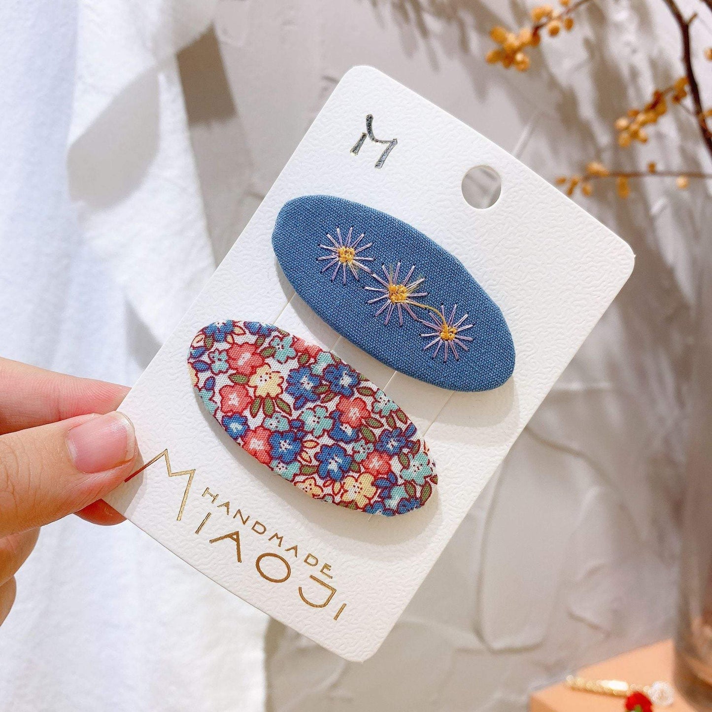 Embroidered Children's Oval Hairpin Two-piece Set